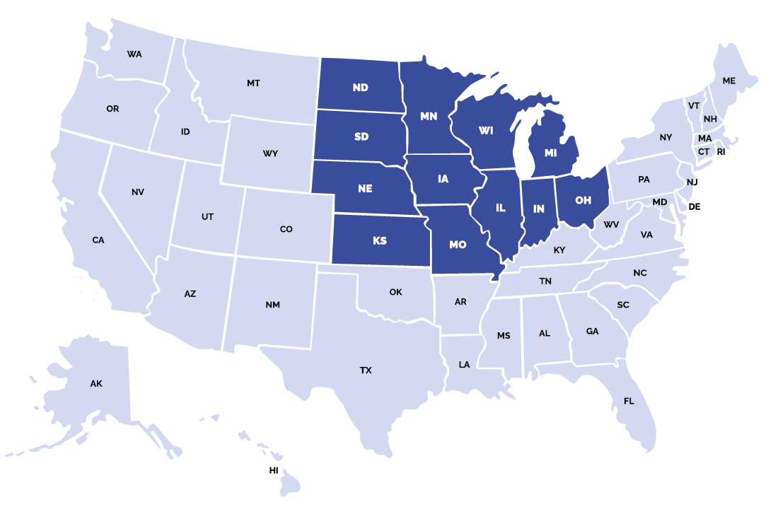 Central States in US Map