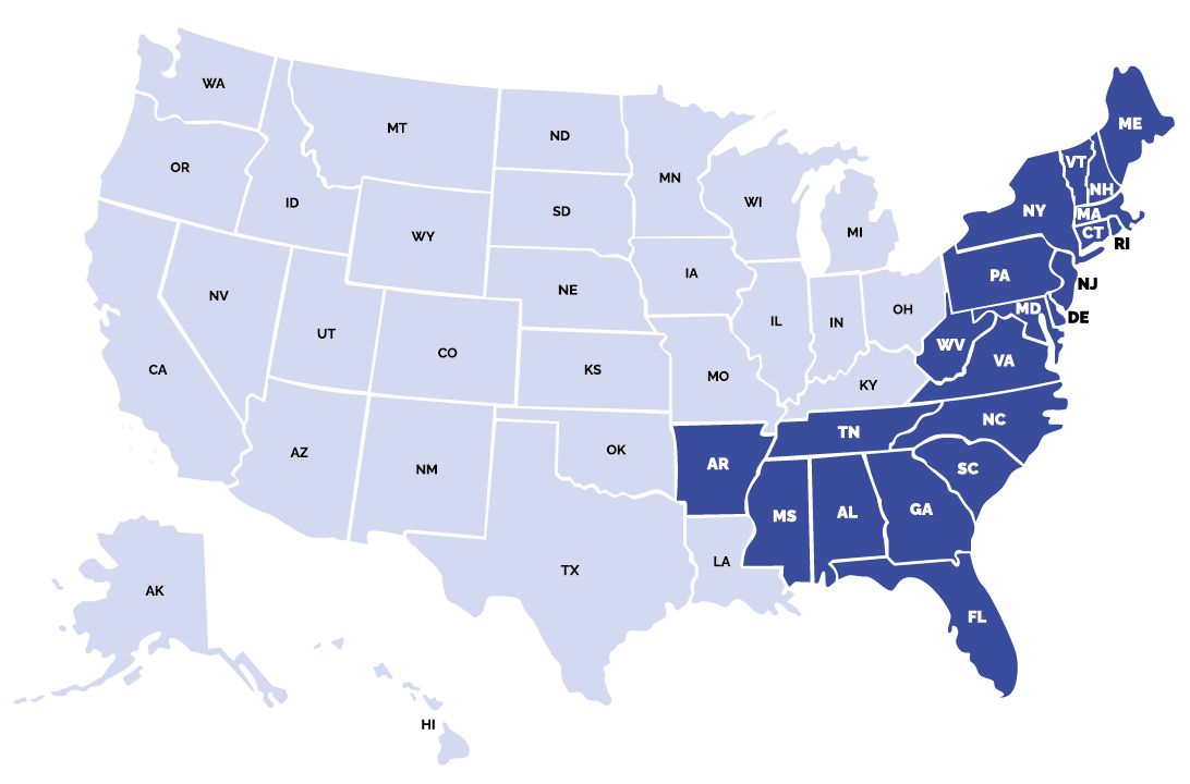 Eastern States in US Map